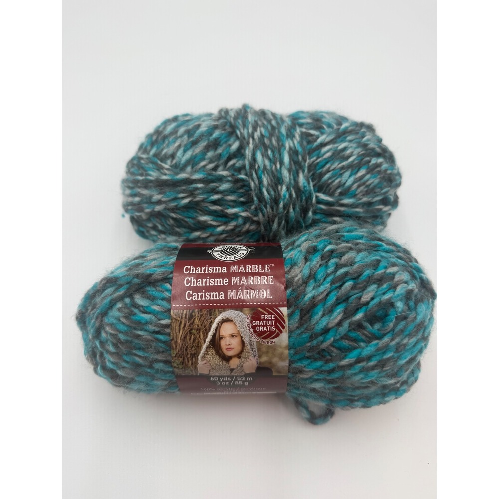 Loops & Threads Charisma Marble Yarn Teal Grey White Bulky Acrylic 2 Skeins